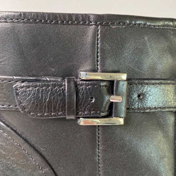 Louise et Cie Black Leather Zora Ankle Booties Low Stack Heel Almond Toe Buckle - Picture 11 of 16